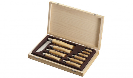 Набор из 10 штук складных ножей в деревянном кейсе Opinel VRI Tradition Inox 