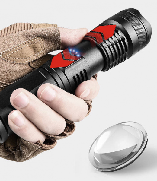 Многофункциональный тактический фонарик P50 (USB-кабель и литиевая батарея 18650)