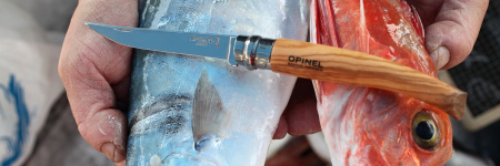 Нож складной филейный в деревянном кейсе и с кожаным чехлом Opinel №10 VRI Folding Slim Olivewood 